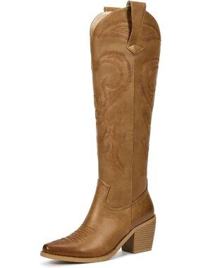 Women's Brown Western Cowgirl Boots Zipper Convenience Comfort Fashion Boots